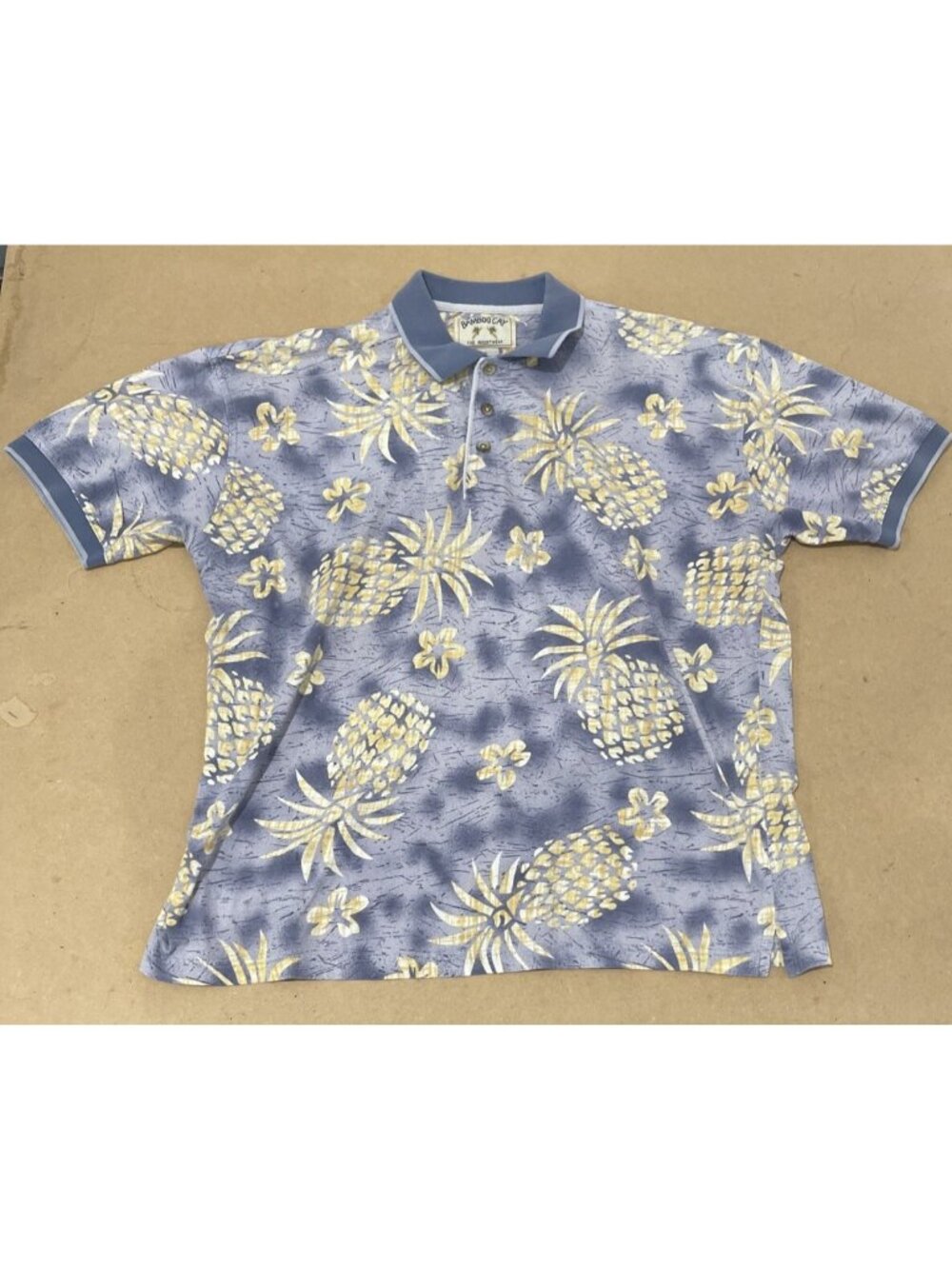 Bamboo Cay Polo Shirt Blue Floral Pineapples Hawaii Mens Size XL - Picture 2 of 7